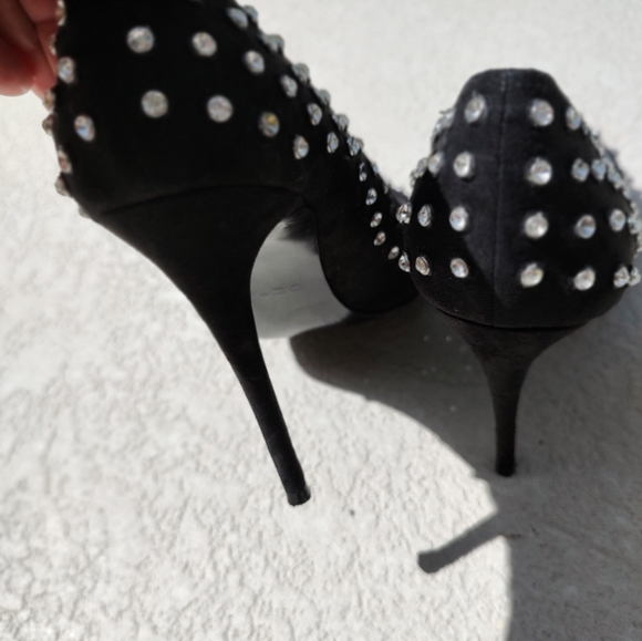 Aldo black suede studded rhinestone pointy toe stiletto - Picture 5 of 16